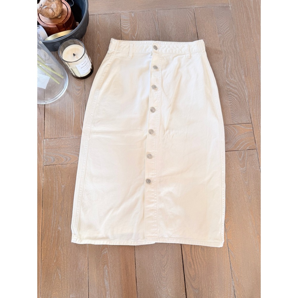 Lee Cooper Button Front Denim Midi Skirt Womens Cream W26‎